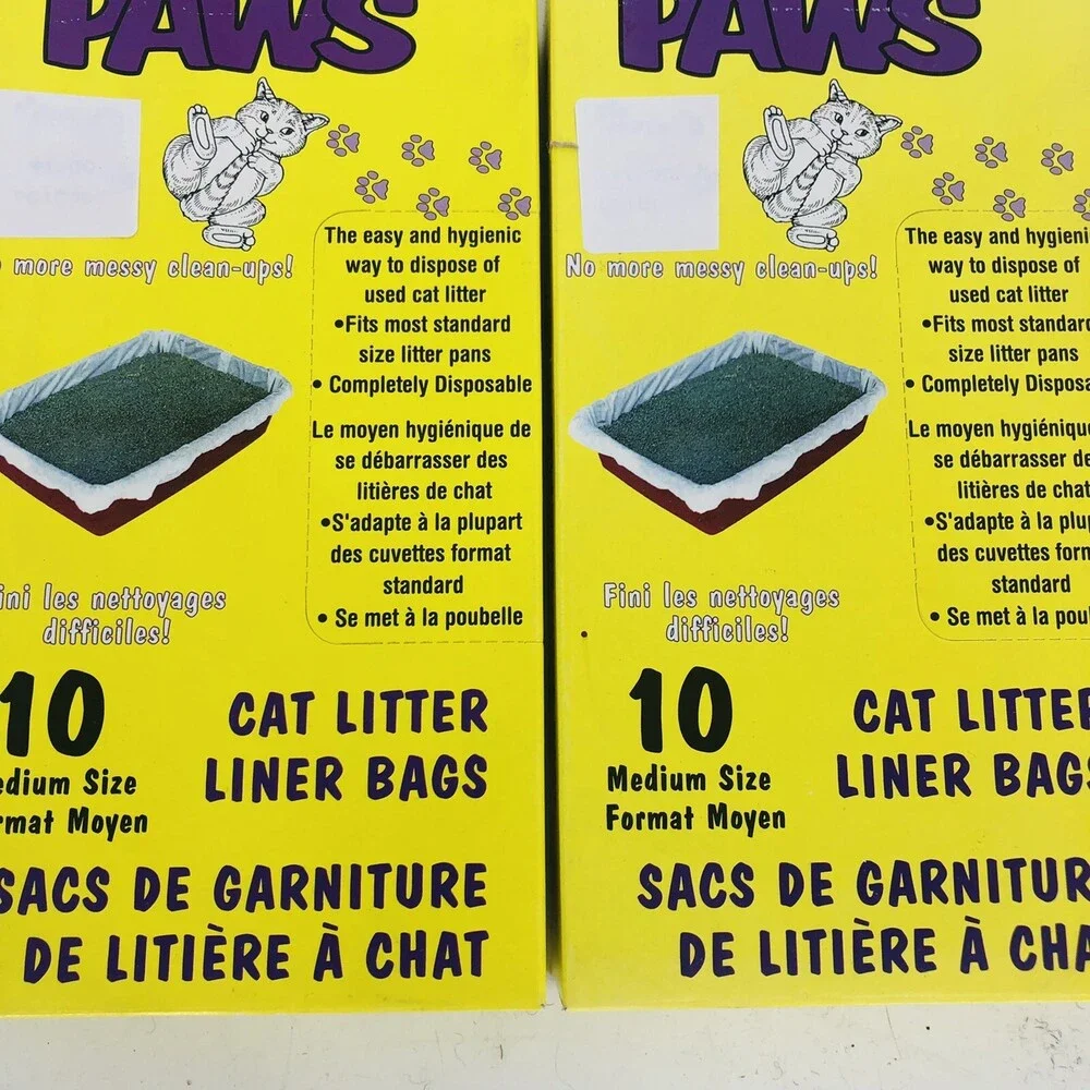 2 Pack PAWS Cat Litter Liner Bags 10 Ct. Each Medium Size Disposable ES 80786